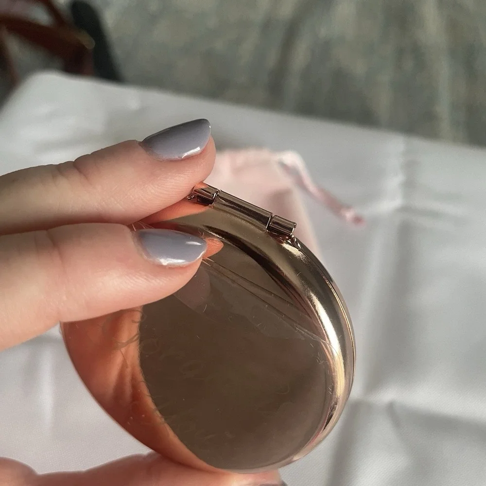 Happiness Looks Gorgeous On You Metallic Rose Colored Compact Double Mirror